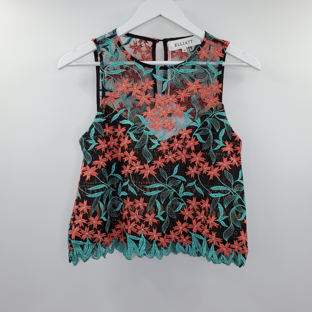 Revolve Elliatt Creation Top Sheer Floral Embroidered Boho NEW